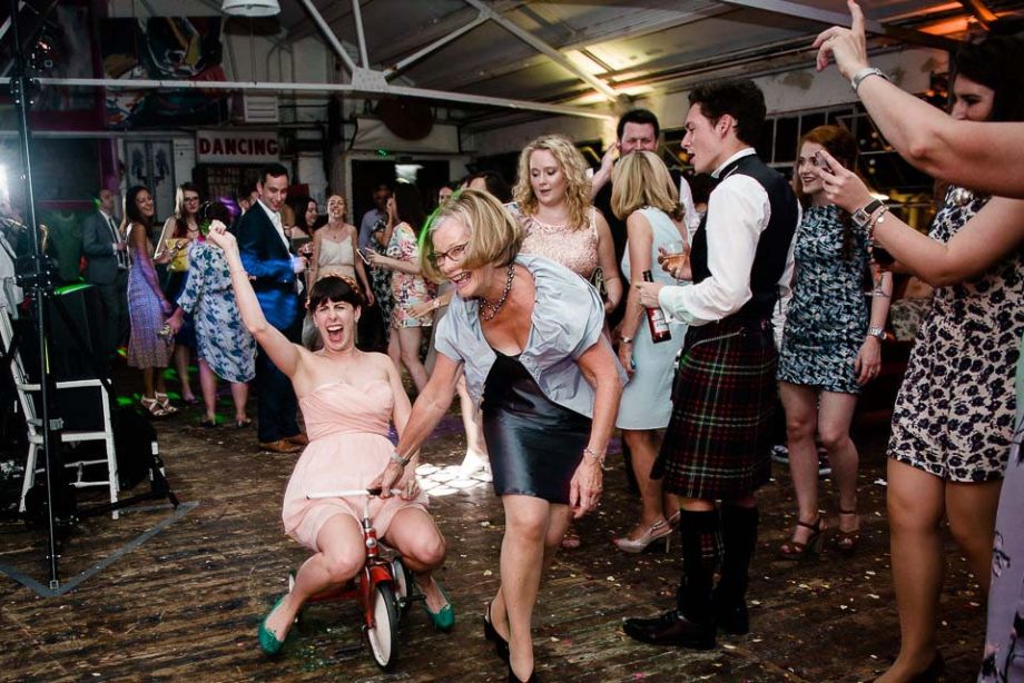 Bridesmaid on tricycle
